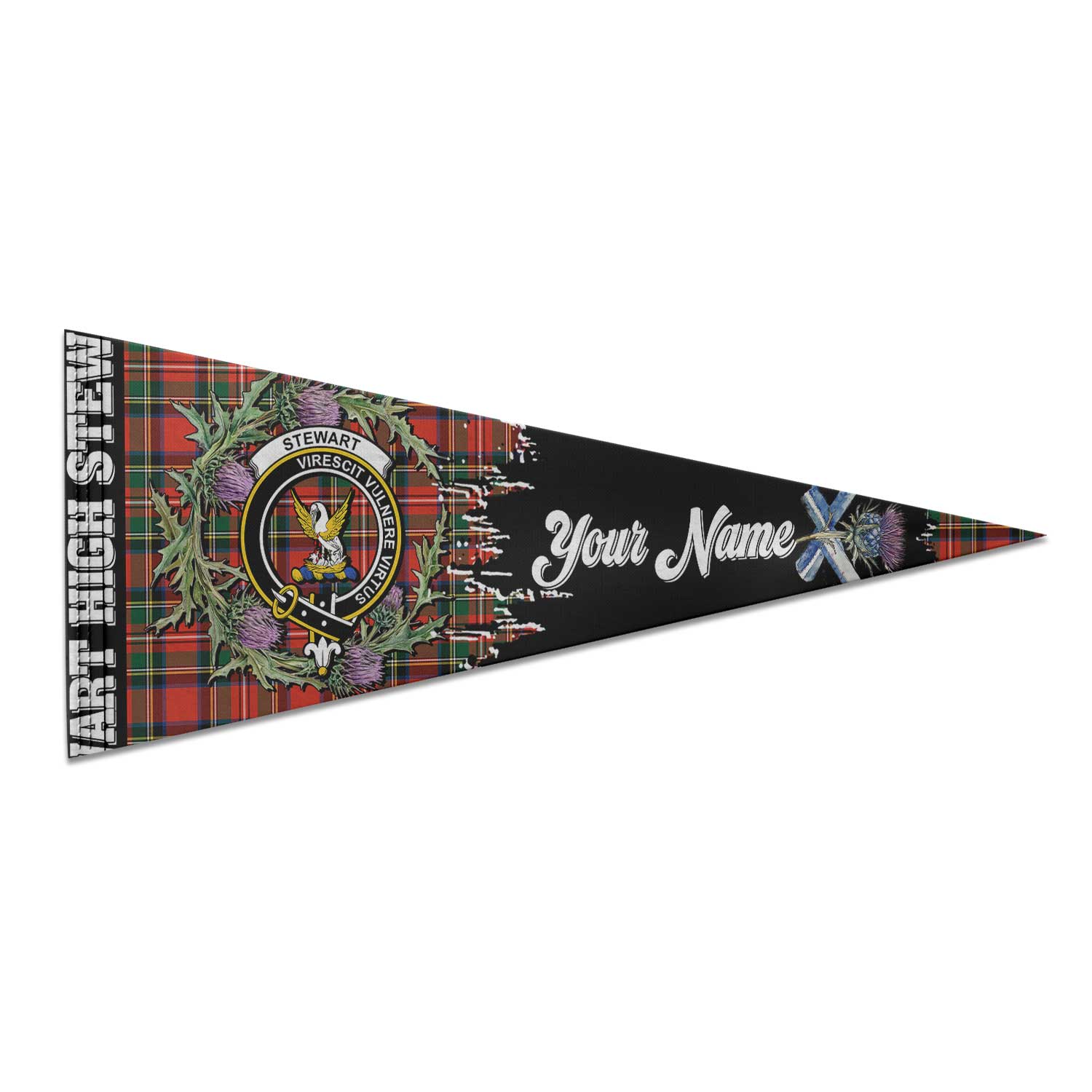 Clan Stewart High Stewards Tartan Felt Pennant Crest And Plaid Basic Style