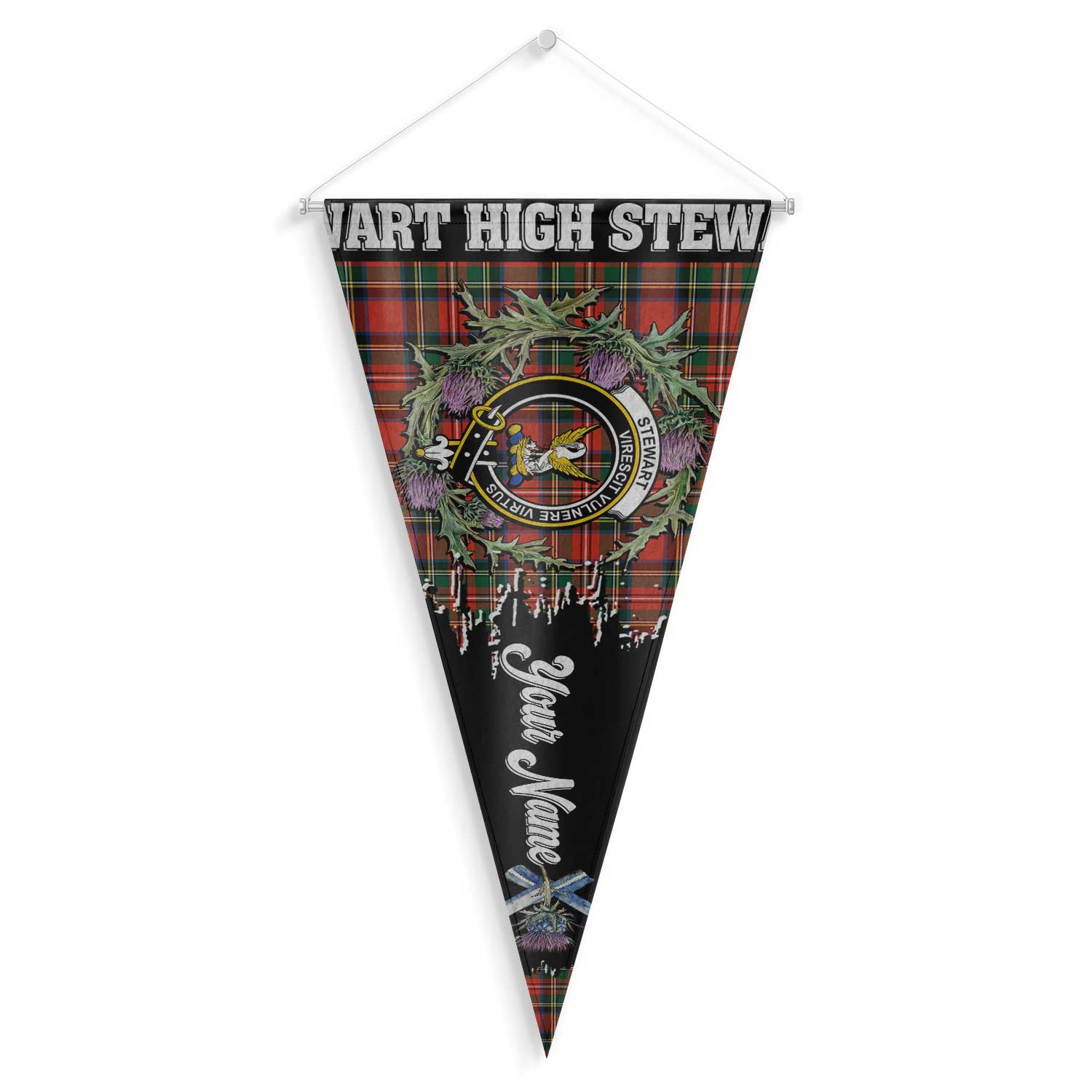 Clan Stewart High Stewards Tartan Felt Pennant Crest And Plaid Basic Style