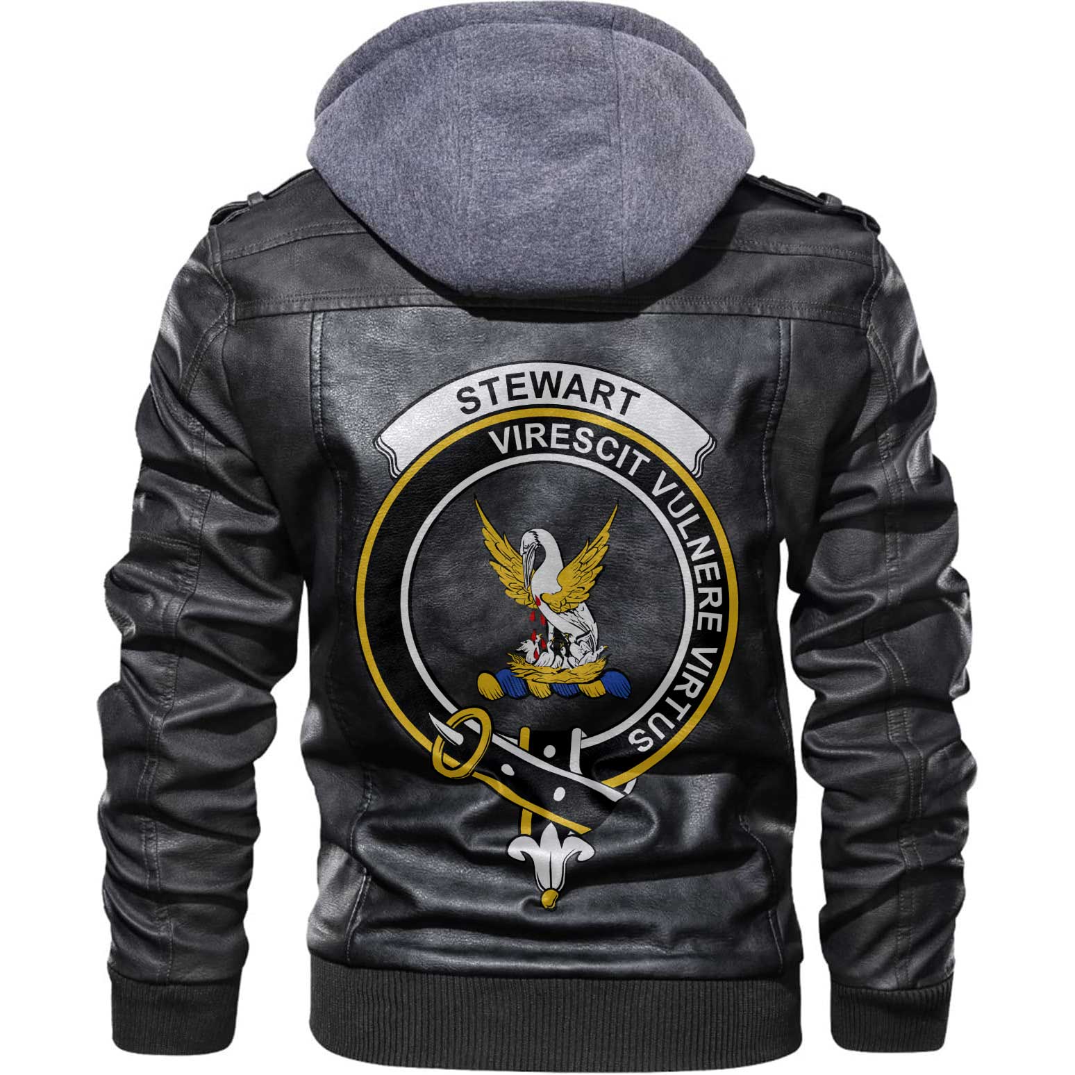 Clan Stewart High Stewards Tartan Zip Leather Jacket Crest And Plaid Basic Style