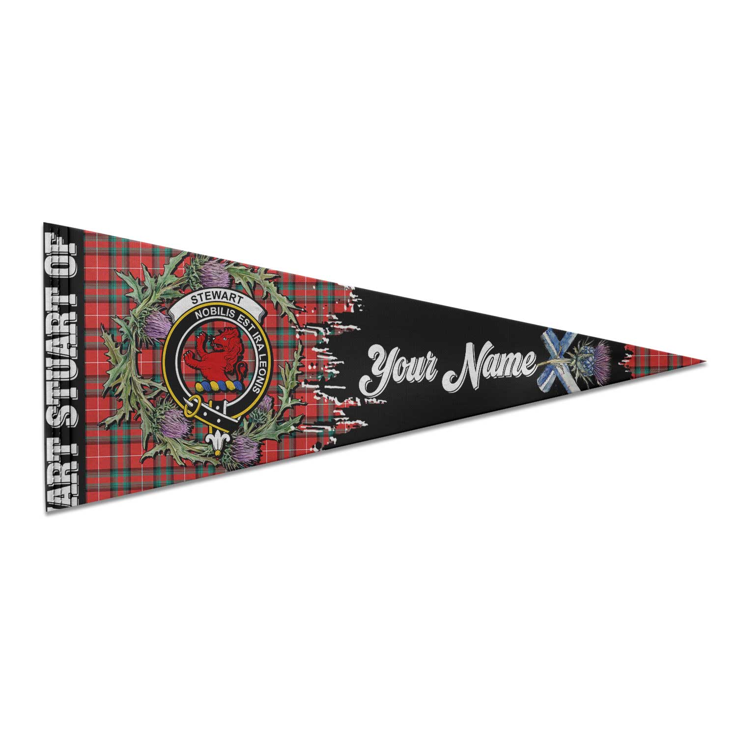 Clan Stewart Stuart Of Bute Tartan Felt Pennant Crest And Plaid Basic Style