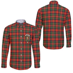 Clan Stewart Tartan Long Sleeve Button Shirt Crest And Plaid Basic Style