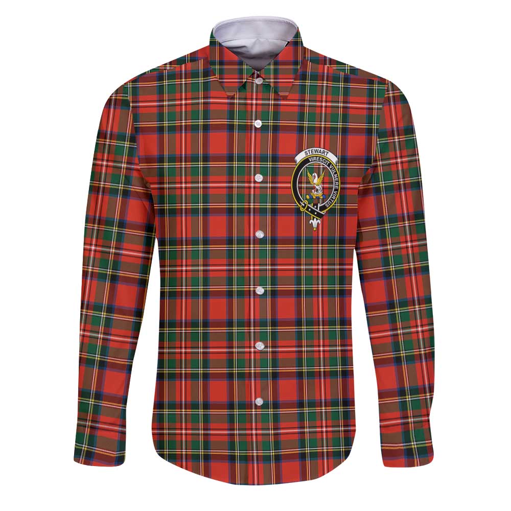 Clan Stewart Tartan Long Sleeve Button Shirt Crest And Plaid Basic Style