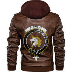 Clan Stewart Of Appin Tartan Zip Leather Jacket Crest And Plaid Basic Style