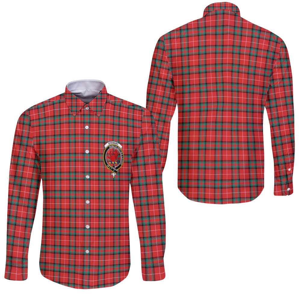 Clan Stewart Of Bute Tartan Long Sleeve Button Shirt Crest And Plaid Basic Style