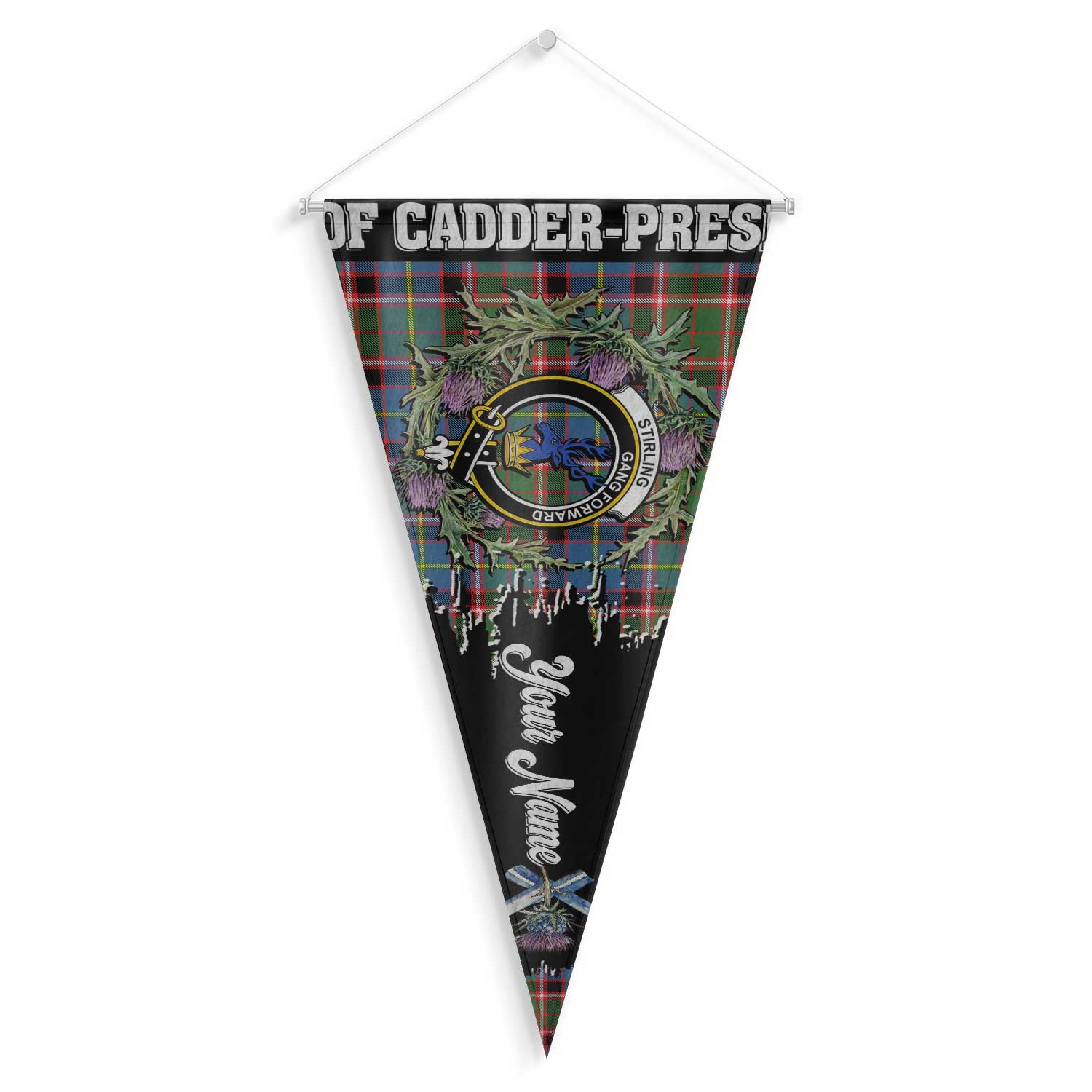 Clan Stirling Of Cadder Present Chief Tartan Felt Pennant Crest And Plaid Basic Style