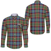 Clan Stirling Of Cadder Present Chief Tartan Long Sleeve Button Shirt Crest And Plaid Basic Style