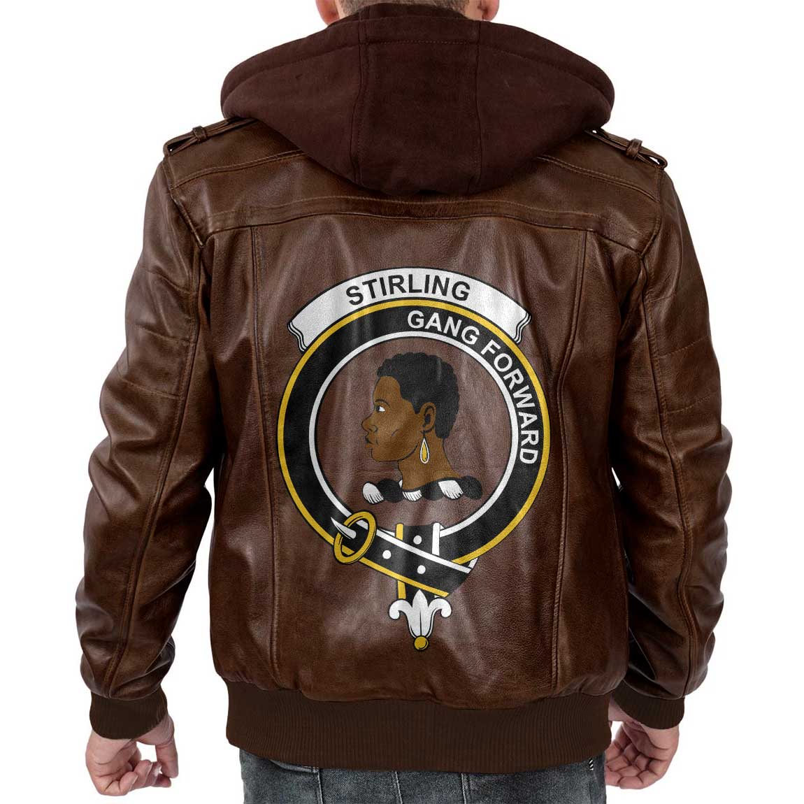 Clan Stirling Of Keir Tartan Zip Leather Jacket Crest And Plaid Basic Style