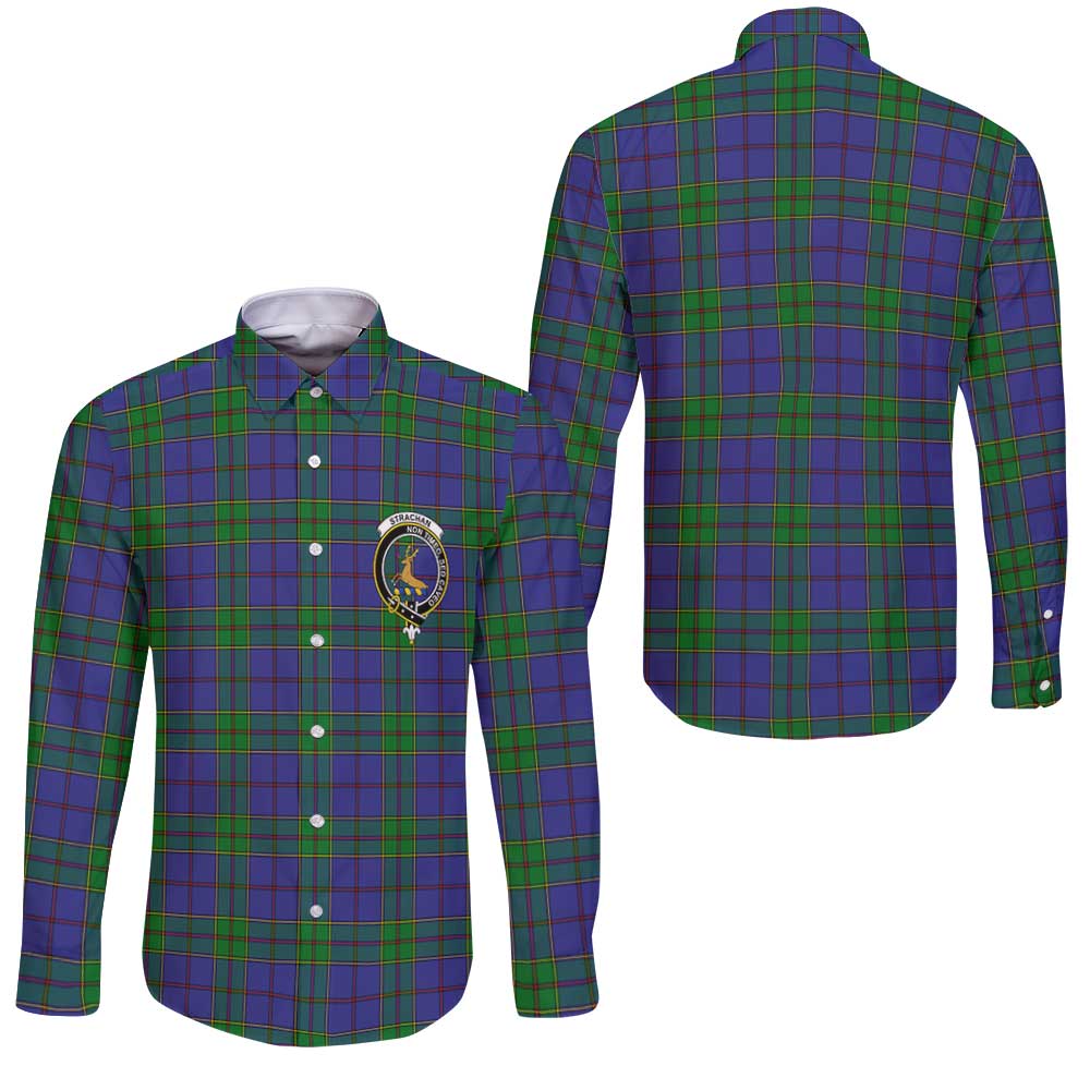 Clan Strachan Tartan Long Sleeve Button Shirt Crest And Plaid Basic Style