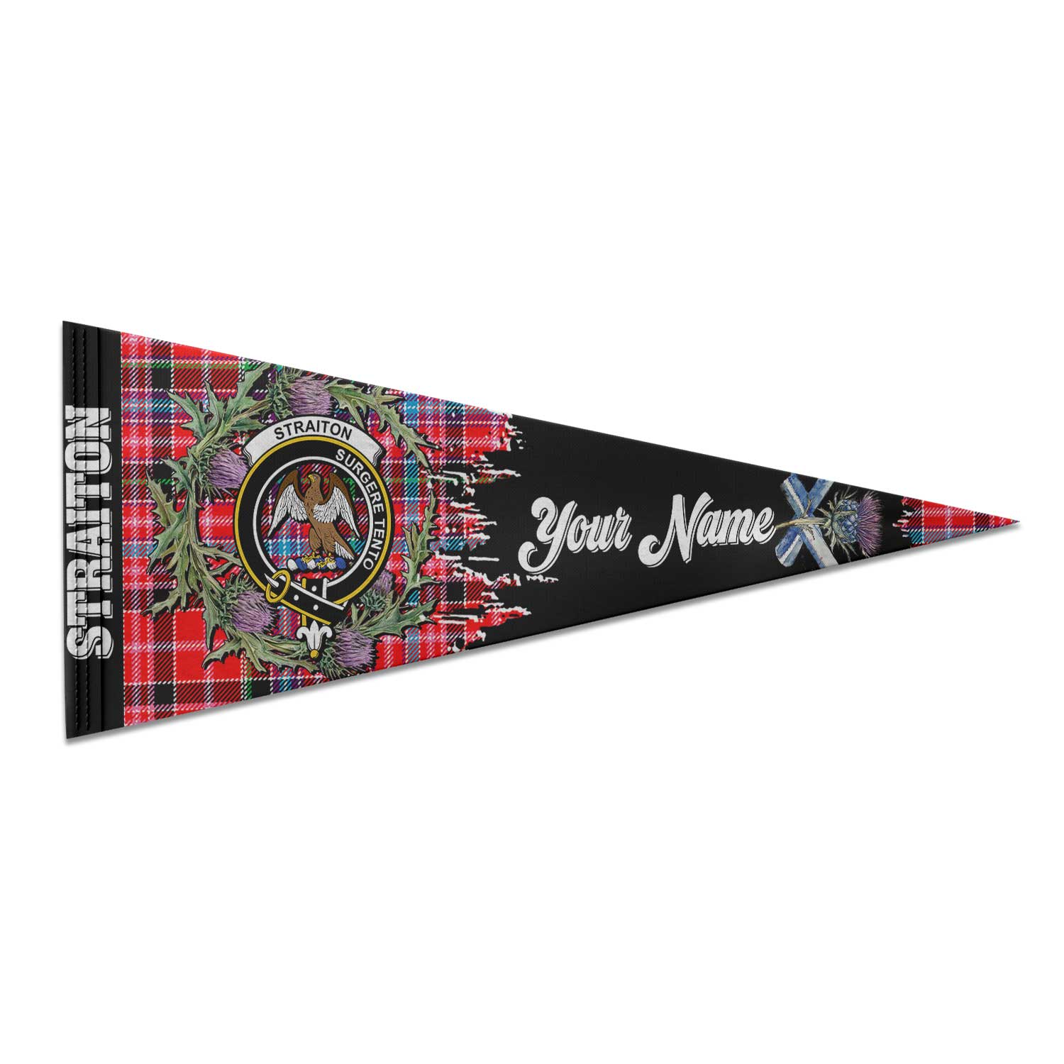Clan Straiton Tartan Felt Pennant Crest And Plaid Basic Style