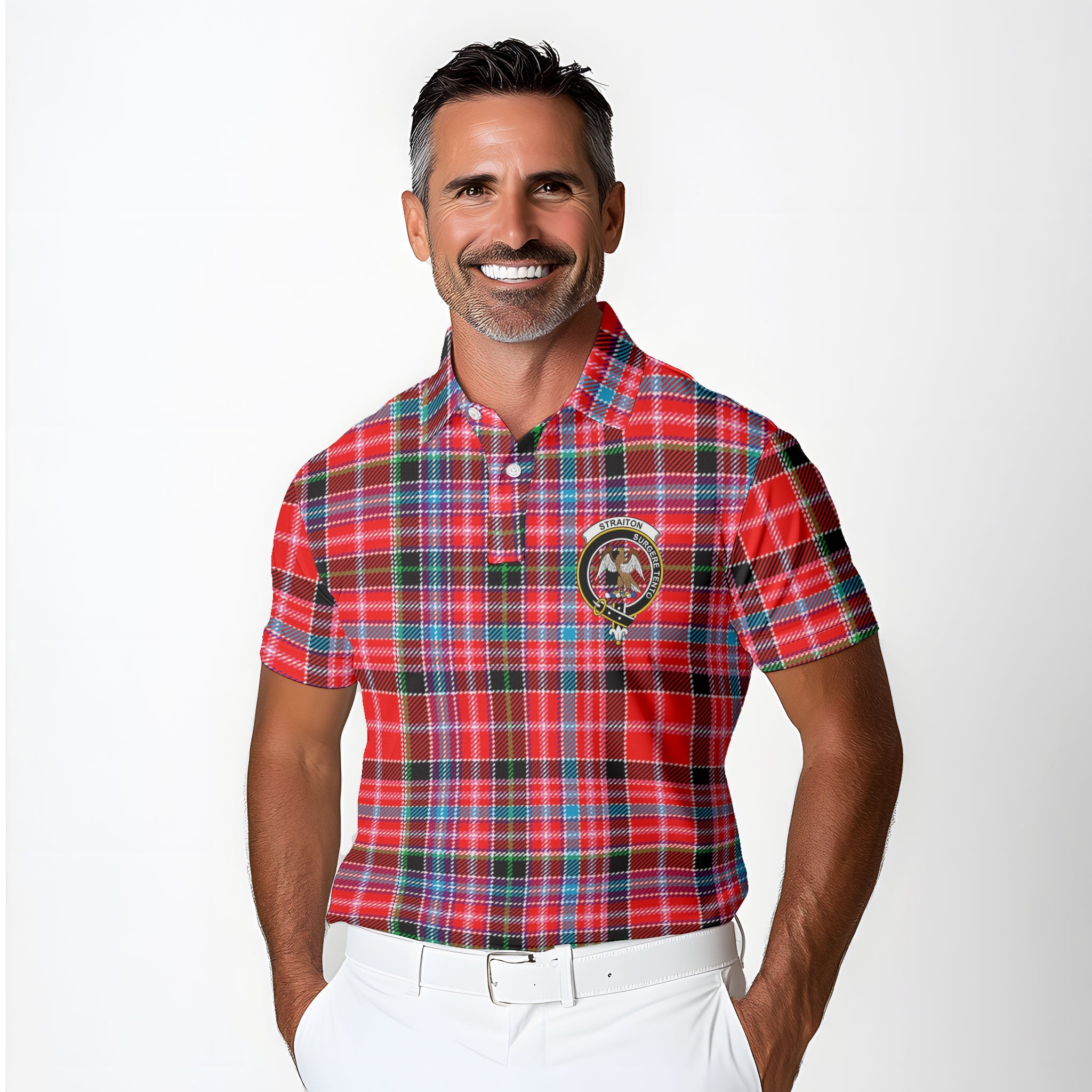 Clan Straiton Tartan Golf Men Polo Shirt Crest And Plaid Basic Style