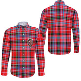Clan Straiton Tartan Long Sleeve Button Shirt Crest And Plaid Basic Style