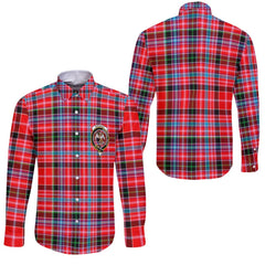 Clan Straiton Tartan Long Sleeve Button Shirt Crest And Plaid Basic Style