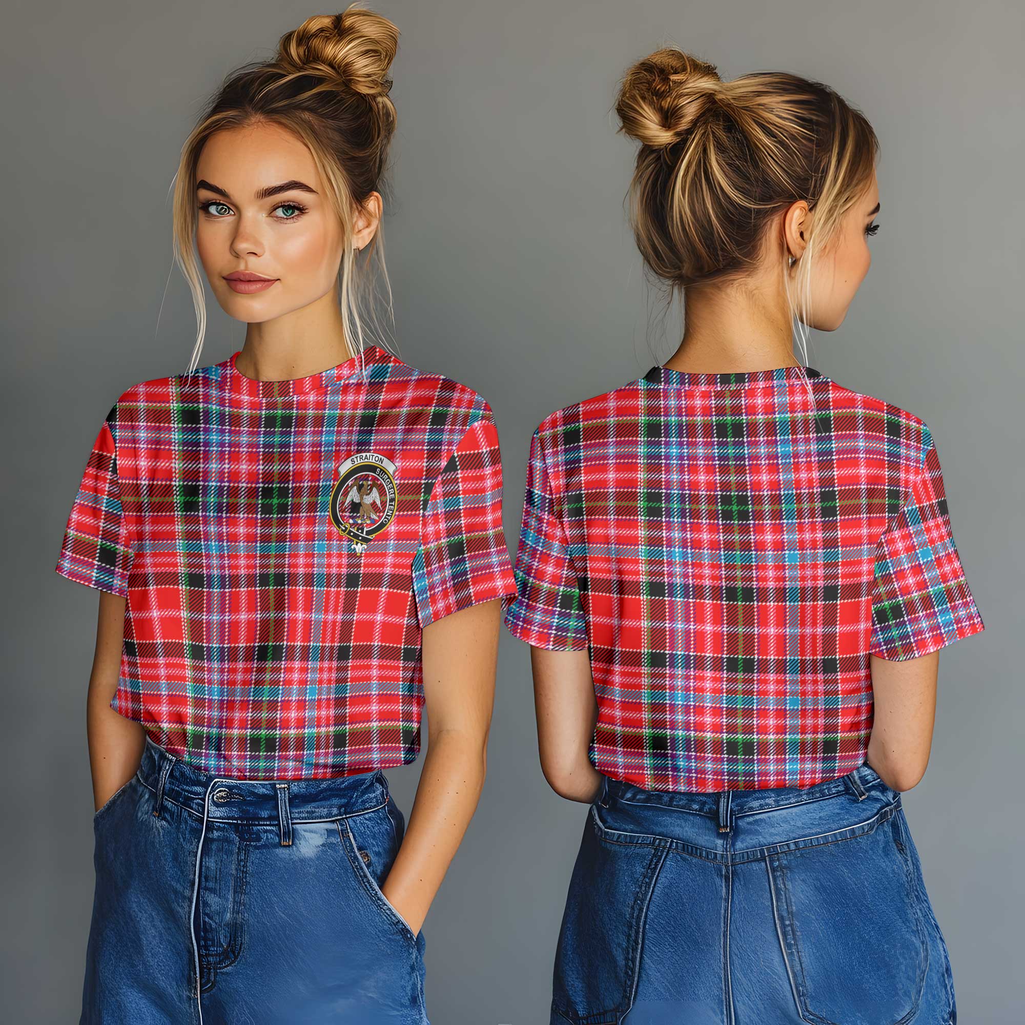 Clan Straiton Tartan Women T Shirt Crest And Plaid Basic Style