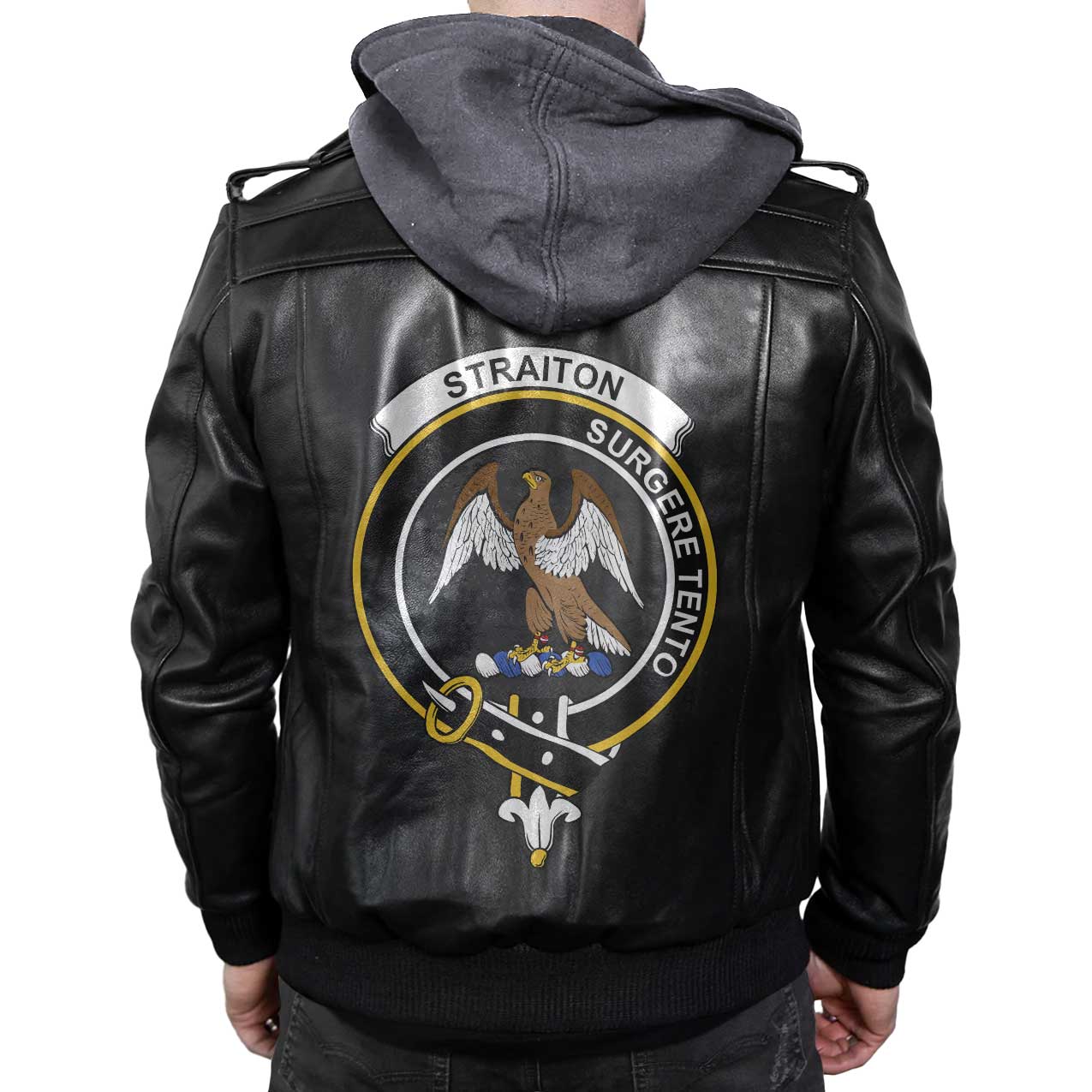 Clan Straiton Tartan Zip Leather Jacket Crest And Plaid Basic Style