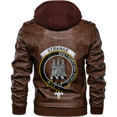 Clan Strange Or Strang Tartan Zip Leather Jacket Crest And Plaid Basic Style