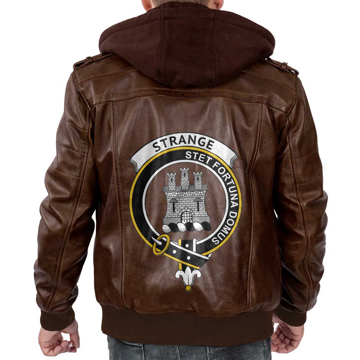 Clan Strange Or Strang Tartan Zip Leather Jacket Crest And Plaid Basic Style