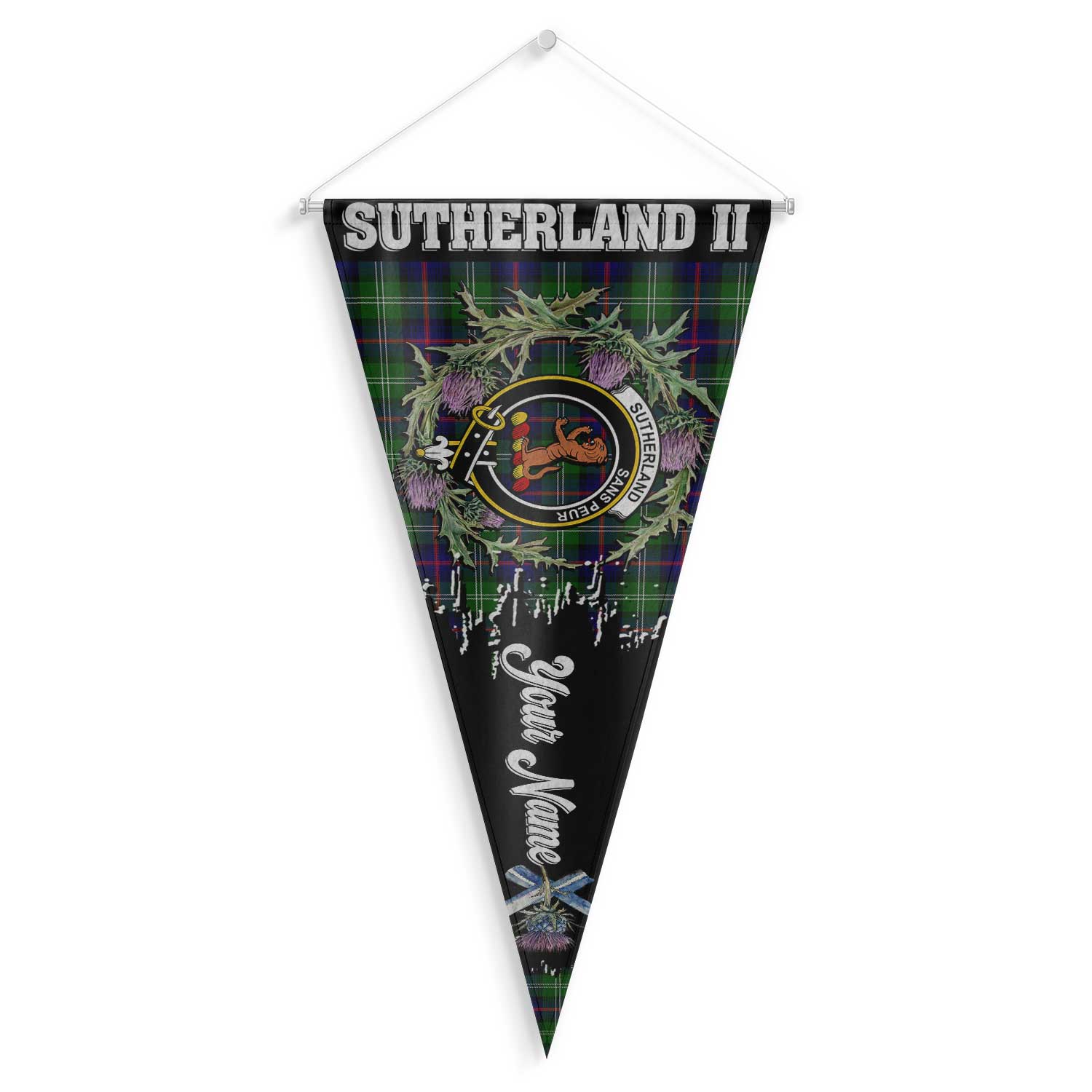 Clan Sutherland Ii Tartan Felt Pennant Crest And Plaid Basic Style