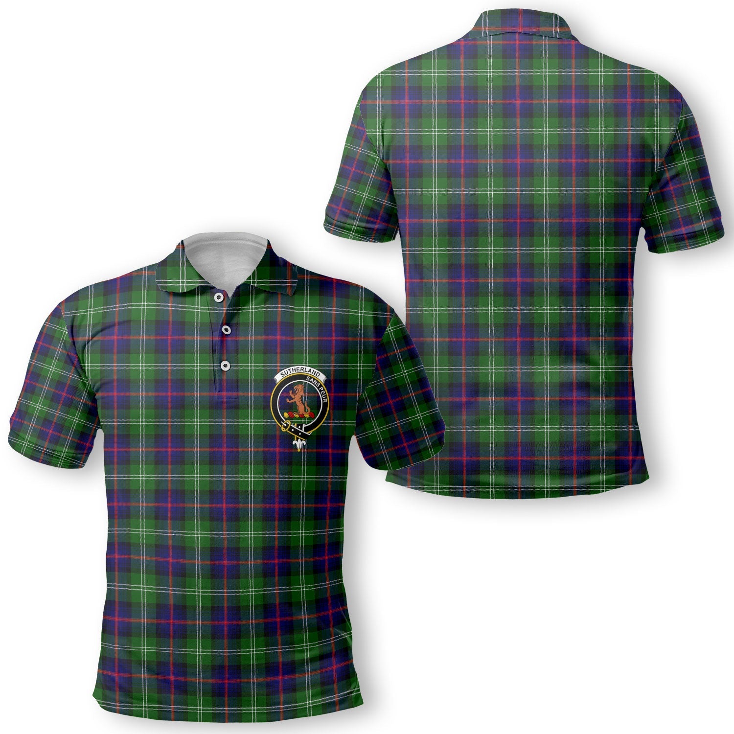 Clan Sutherland Ii Tartan Golf Men Polo Shirt Crest And Plaid Basic Style