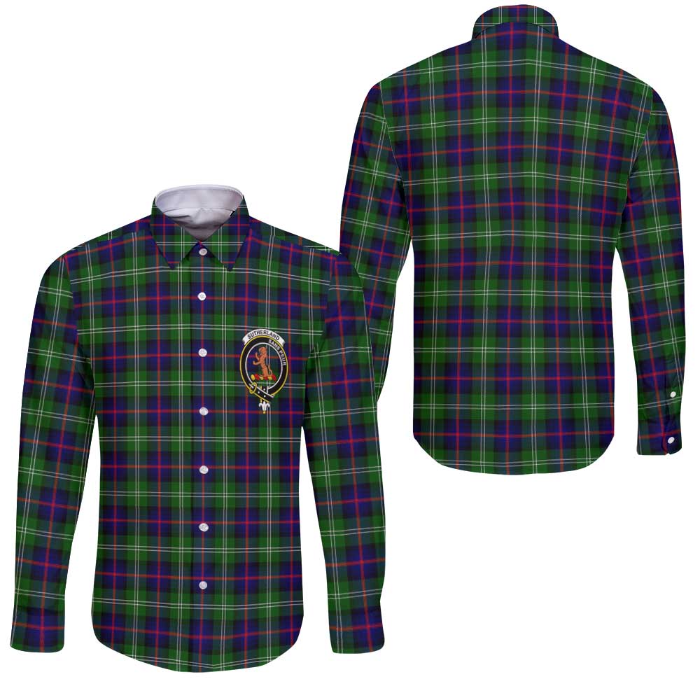 Clan Sutherland Ii Tartan Long Sleeve Button Shirt Crest And Plaid Basic Style