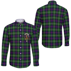 Clan Sutherland Ii Tartan Long Sleeve Button Shirt Crest And Plaid Basic Style