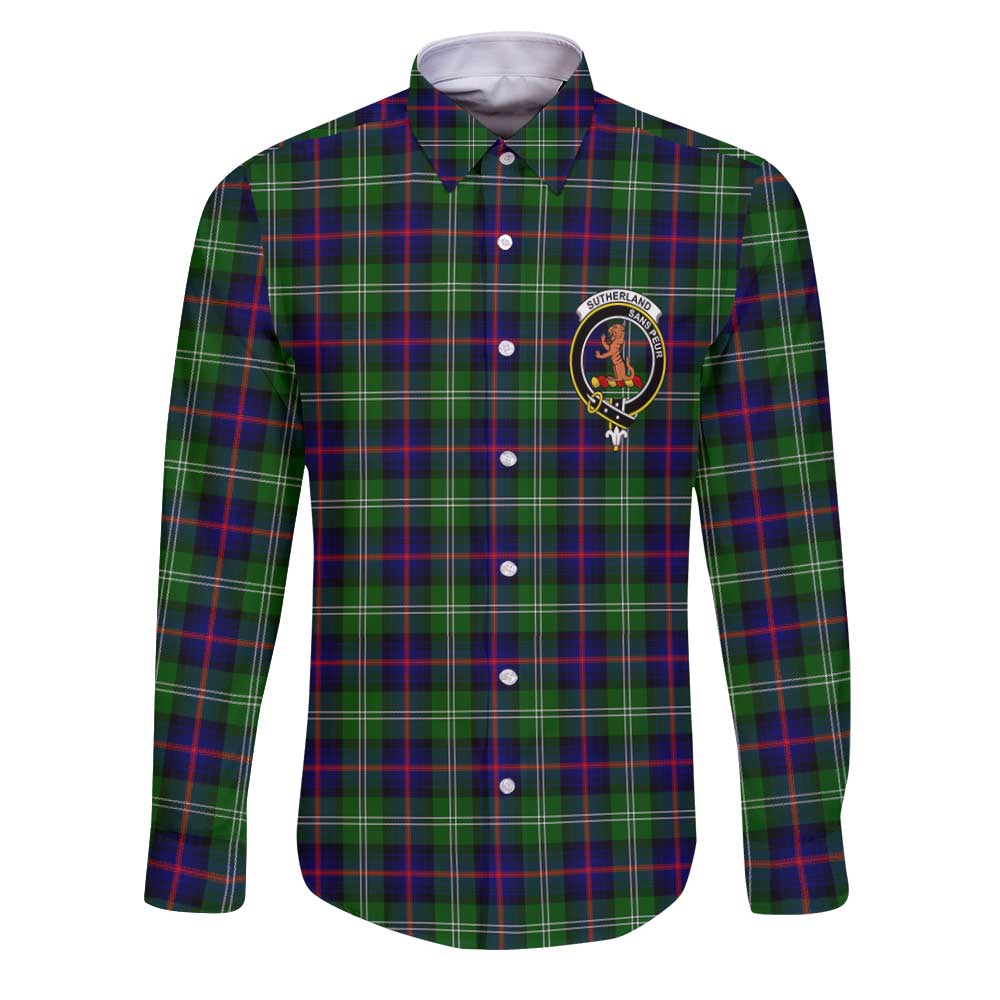 Clan Sutherland Ii Tartan Long Sleeve Button Shirt Crest And Plaid Basic Style