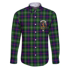 Clan Sutherland Ii Tartan Long Sleeve Button Shirt Crest And Plaid Basic Style