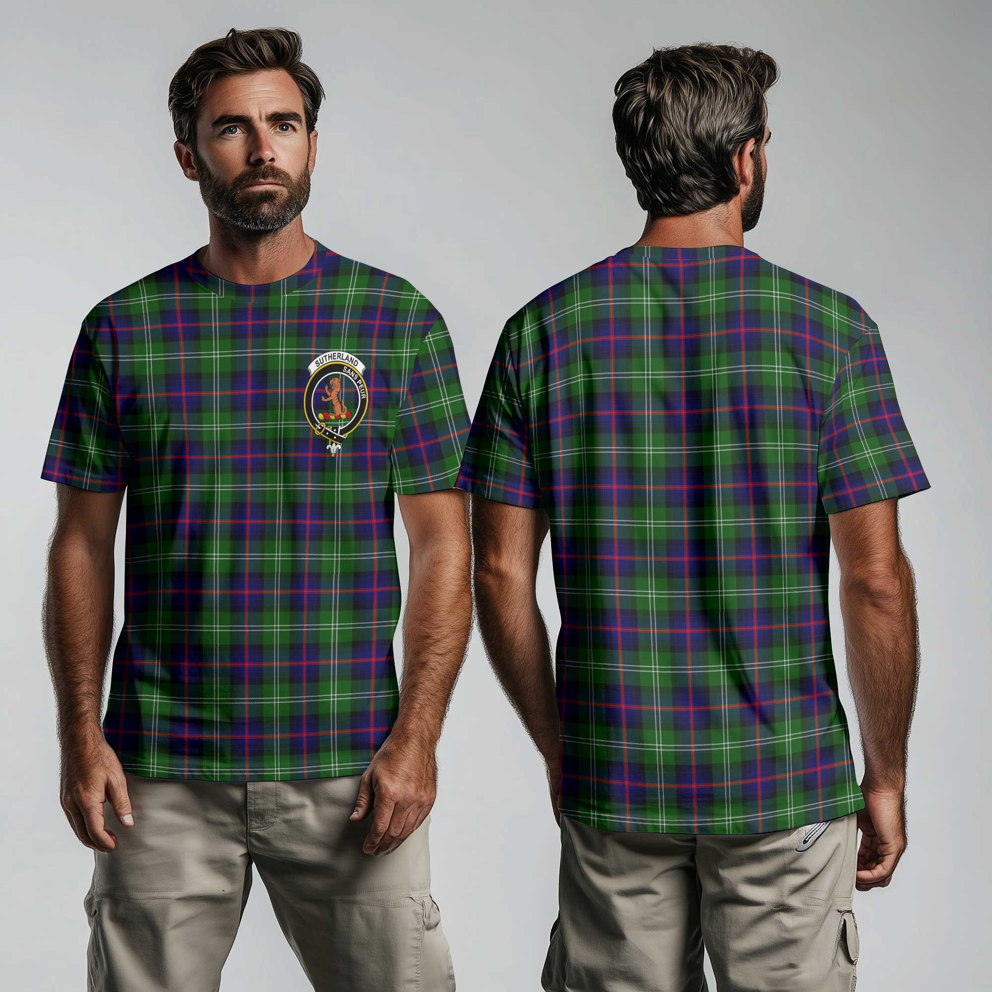 Clan Sutherland Ii Tartan Men T Shirt Crest And Plaid Basic Style