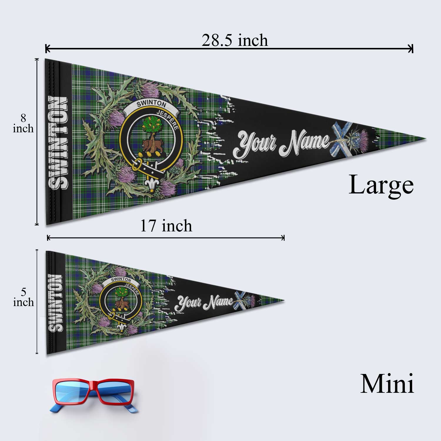 Clan Swinton Tartan Felt Pennant Crest And Plaid Basic Style
