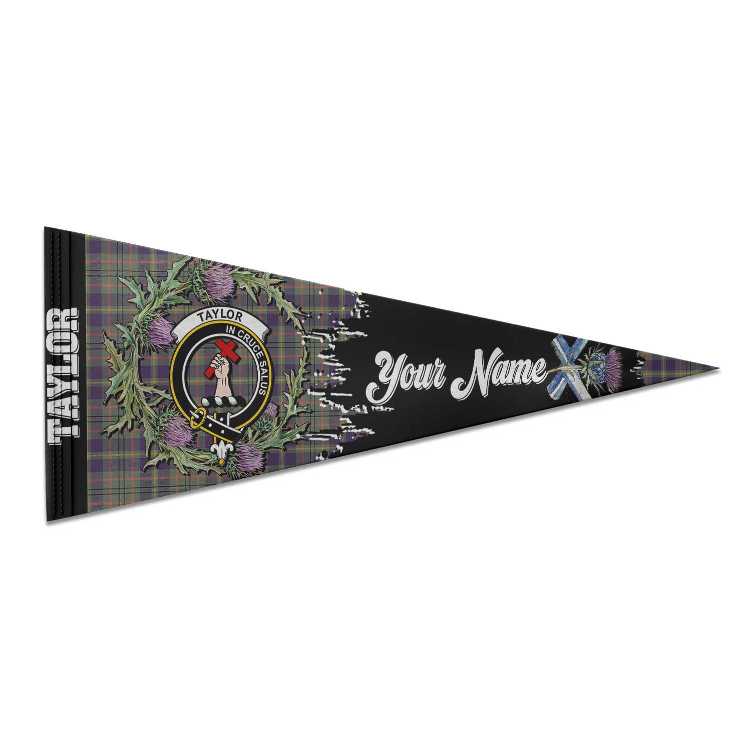 Clan Taylor Tartan Felt Pennant Crest And Plaid Basic Style
