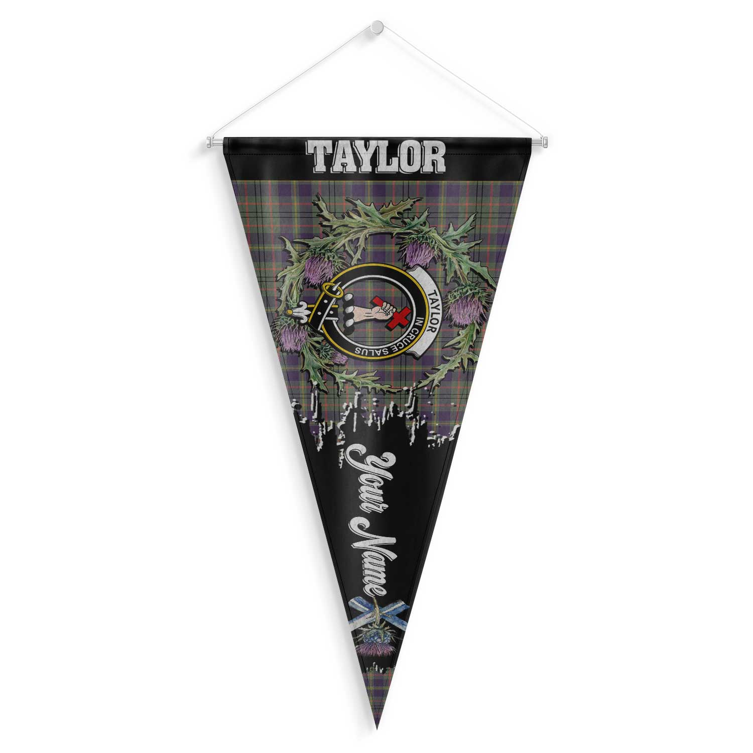 Clan Taylor Tartan Felt Pennant Crest And Plaid Basic Style
