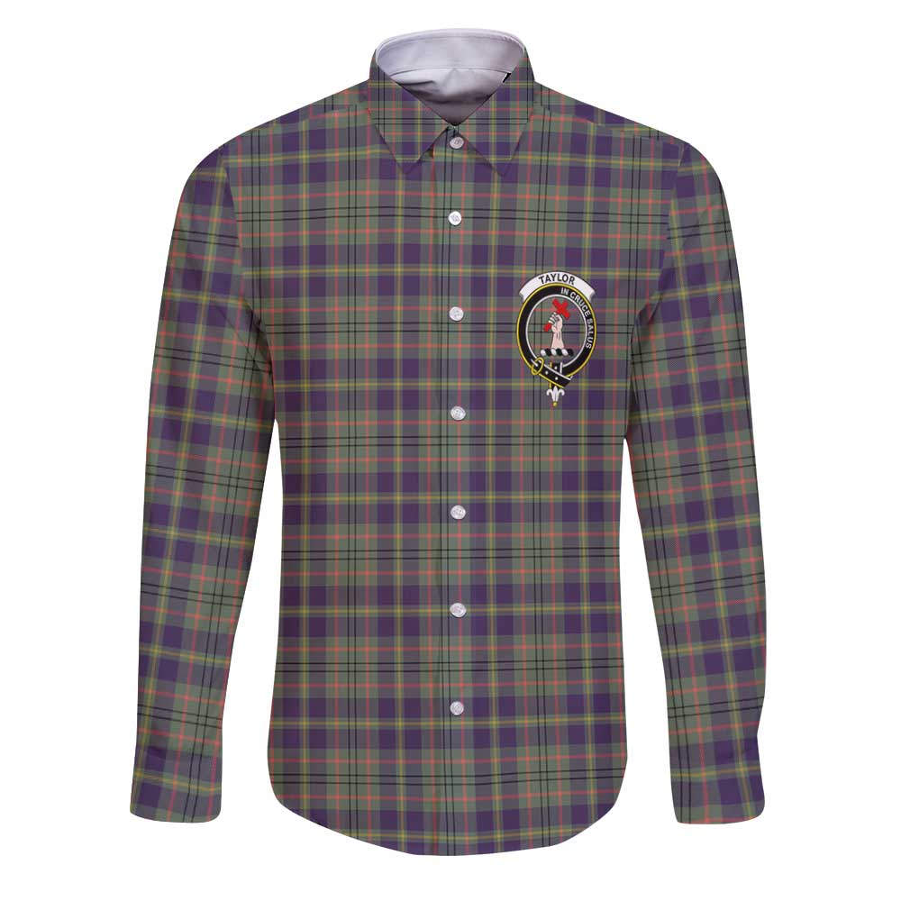 Clan Taylor Tartan Long Sleeve Button Shirt Crest And Plaid Basic Style