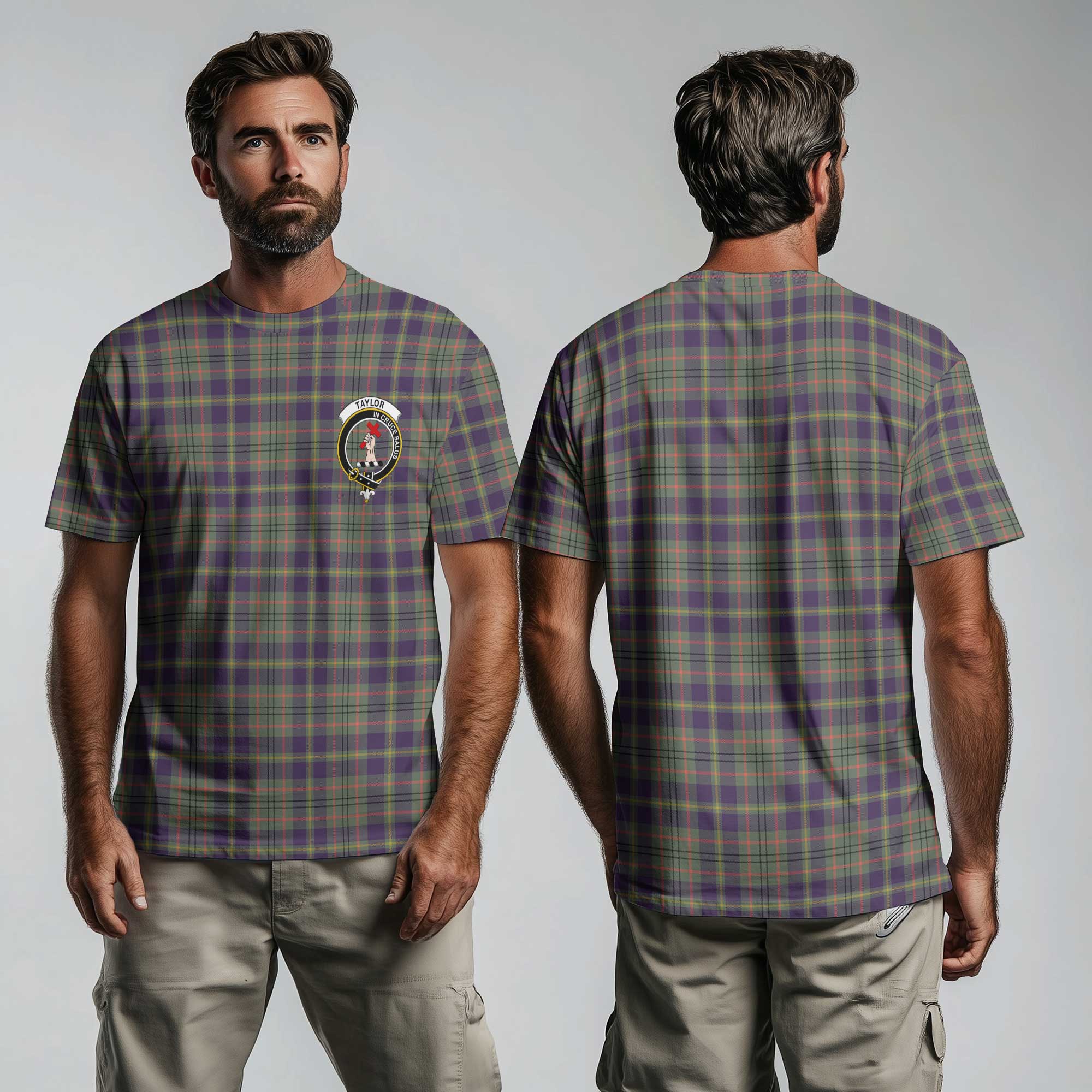 Clan Taylor Tartan Men T Shirt Crest And Plaid Basic Style
