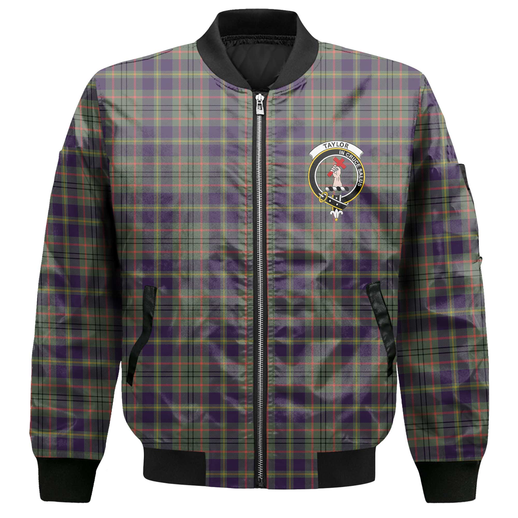 Clan Taylor Tartan Women Bomber Jacket Crest And Plaid Basic Style