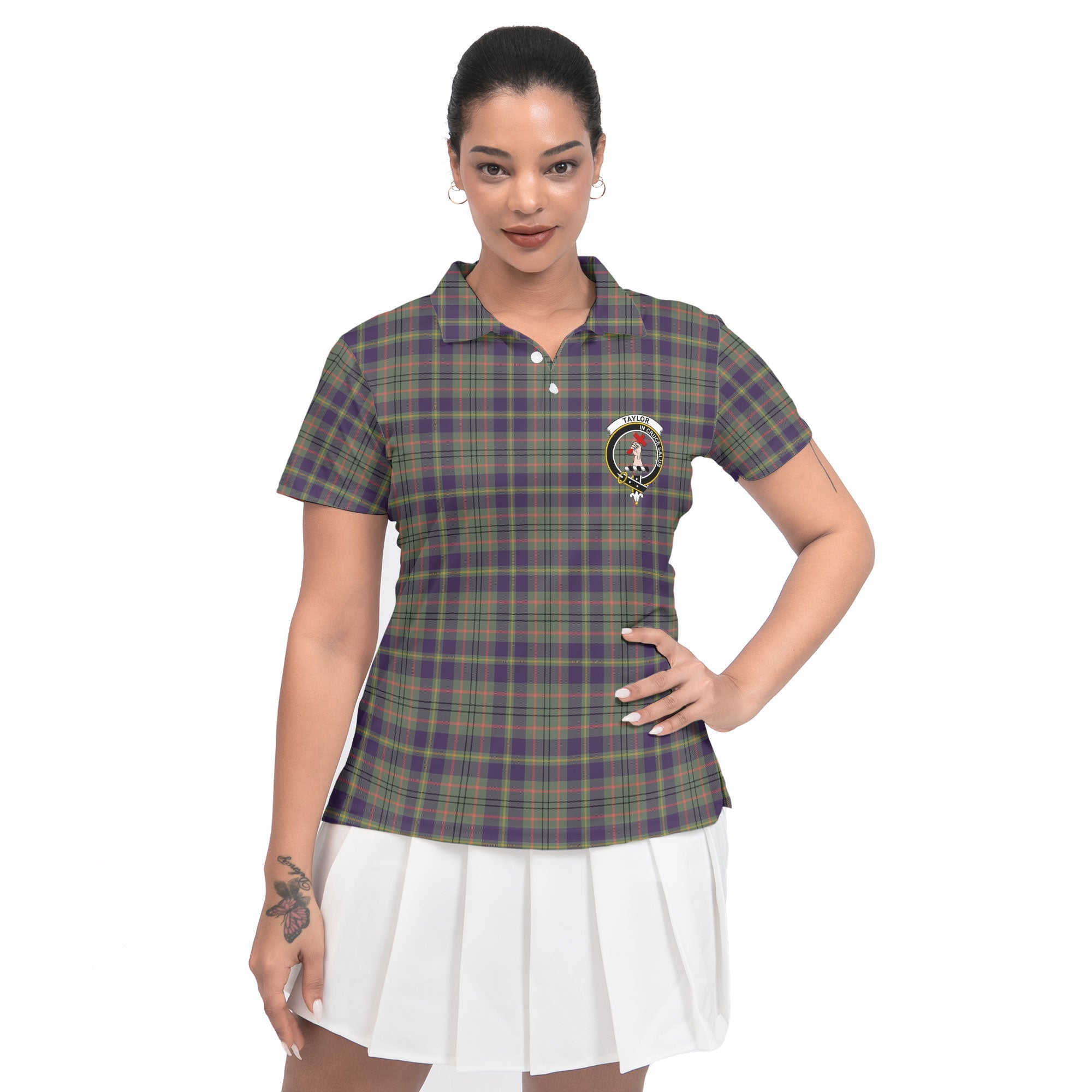 Clan Taylor Tartan Women Polo Shirt Crest And Plaid Basic Style