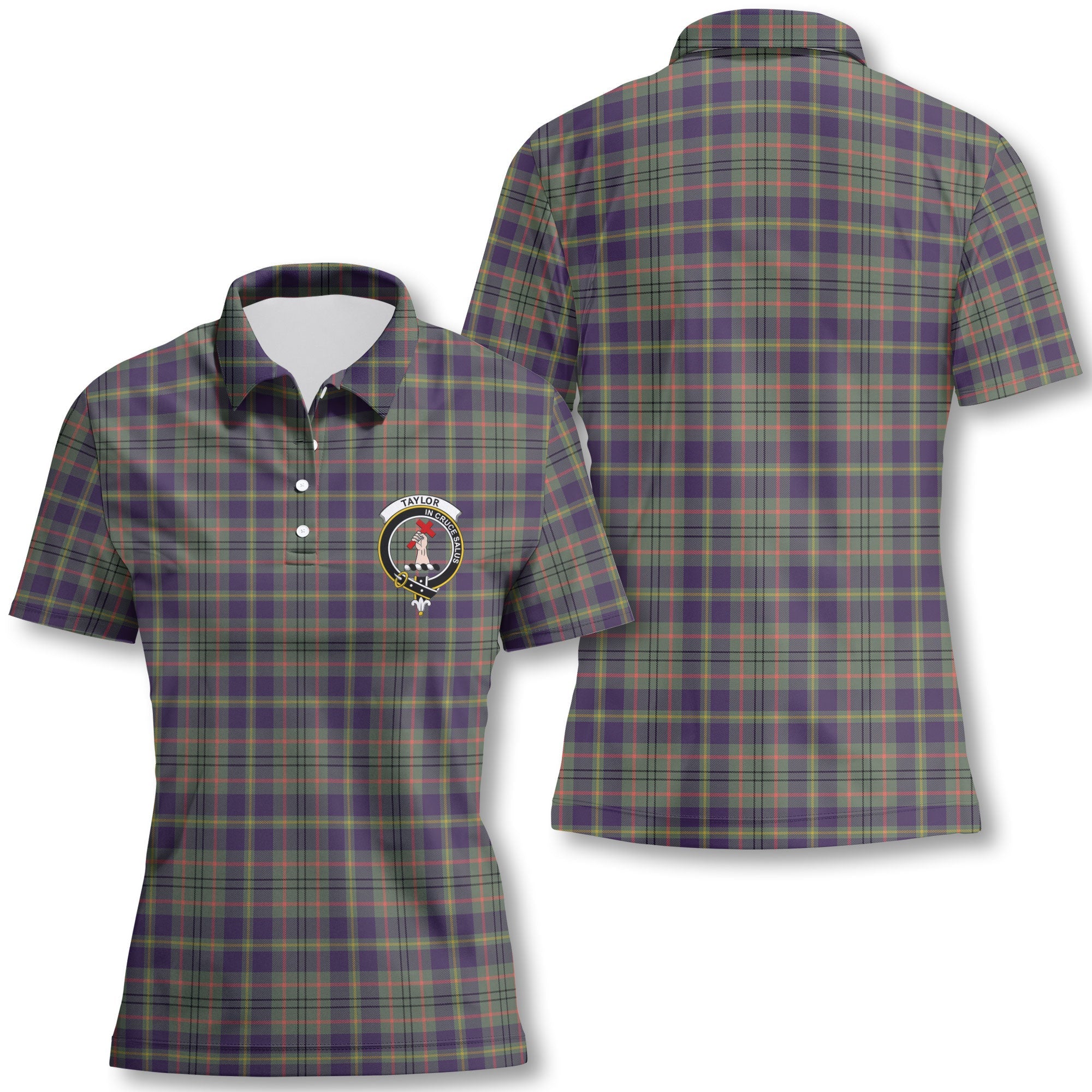Clan Taylor Tartan Women Polo Shirt Crest And Plaid Basic Style