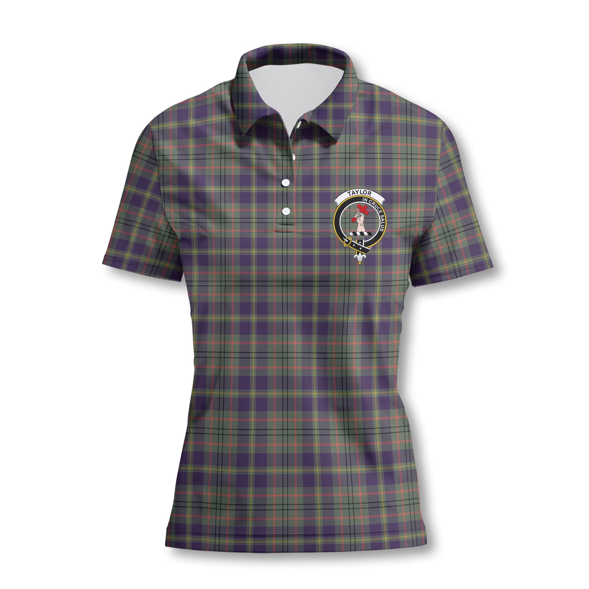 Clan Taylor Tartan Women Polo Shirt Crest And Plaid Basic Style