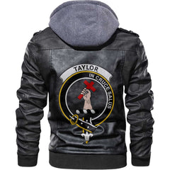 Clan Taylor Tartan Zip Leather Jacket Crest And Plaid Basic Style