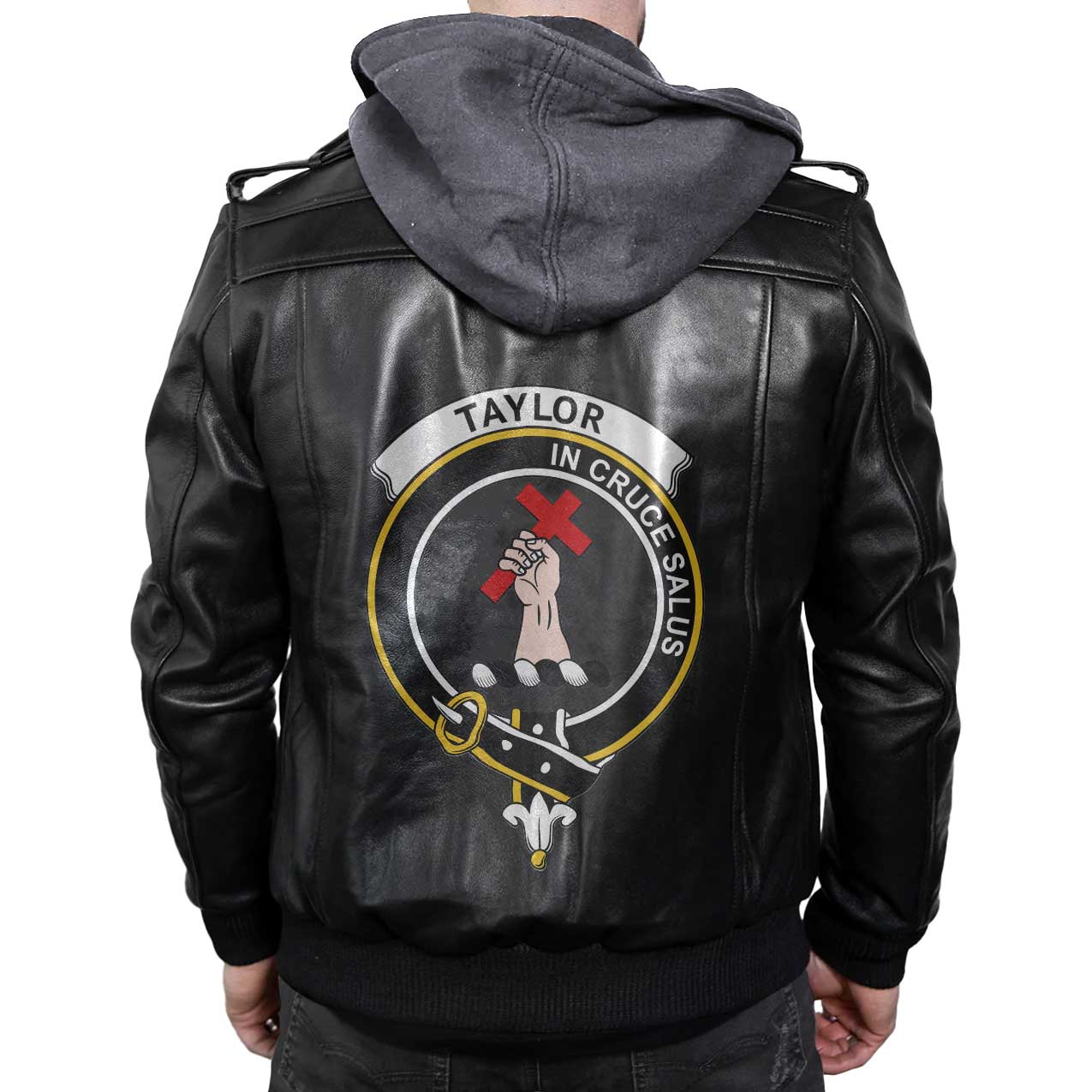 Clan Taylor Tartan Zip Leather Jacket Crest And Plaid Basic Style