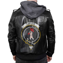 Clan Taylor Tartan Zip Leather Jacket Crest And Plaid Basic Style