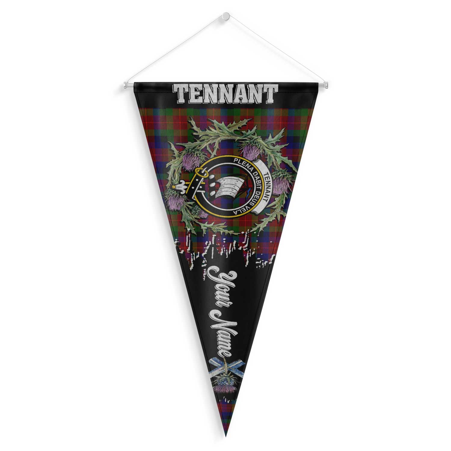 Clan Tennant Tartan Felt Pennant Crest And Plaid Basic Style