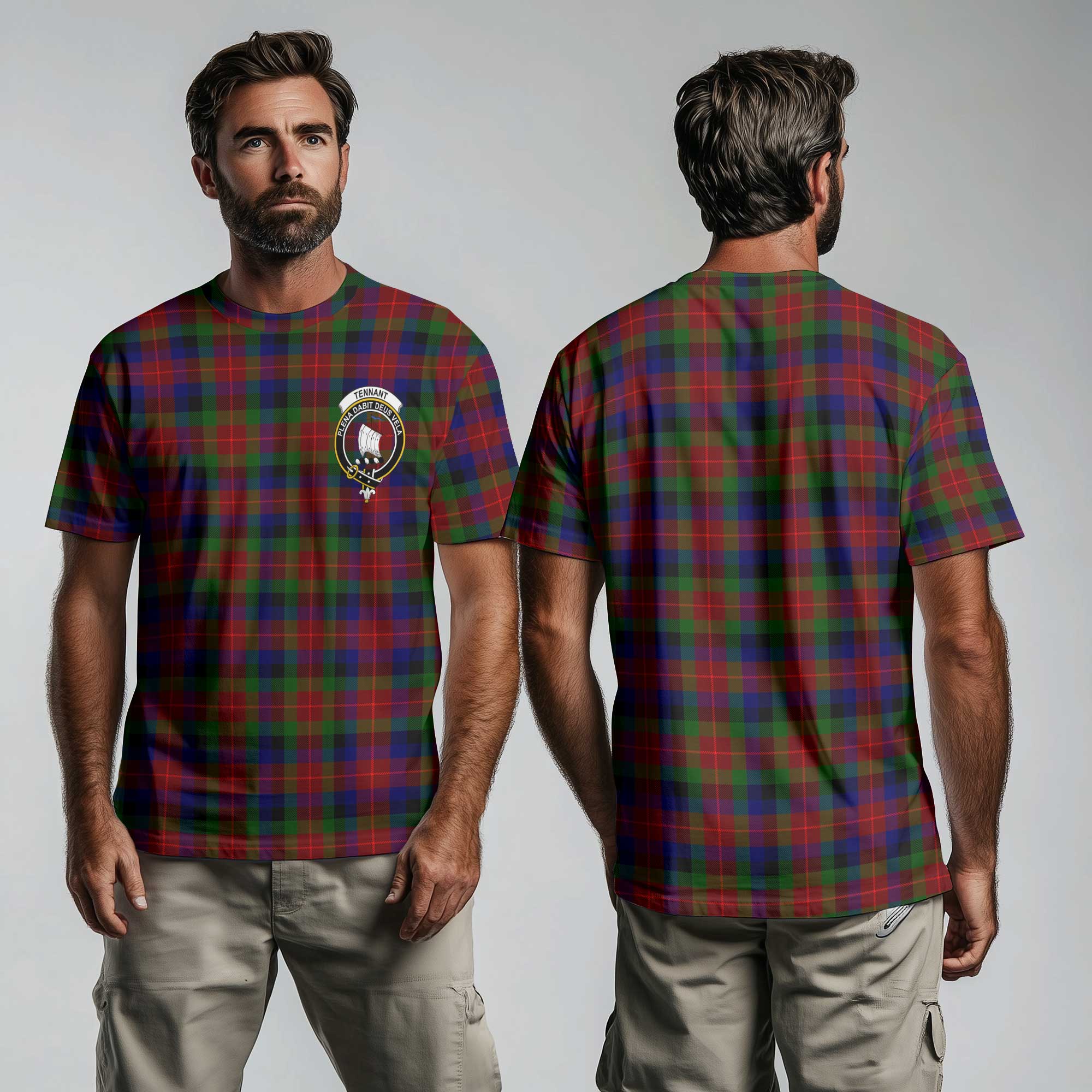 Clan Tennant Tartan Men T Shirt Crest And Plaid Basic Style