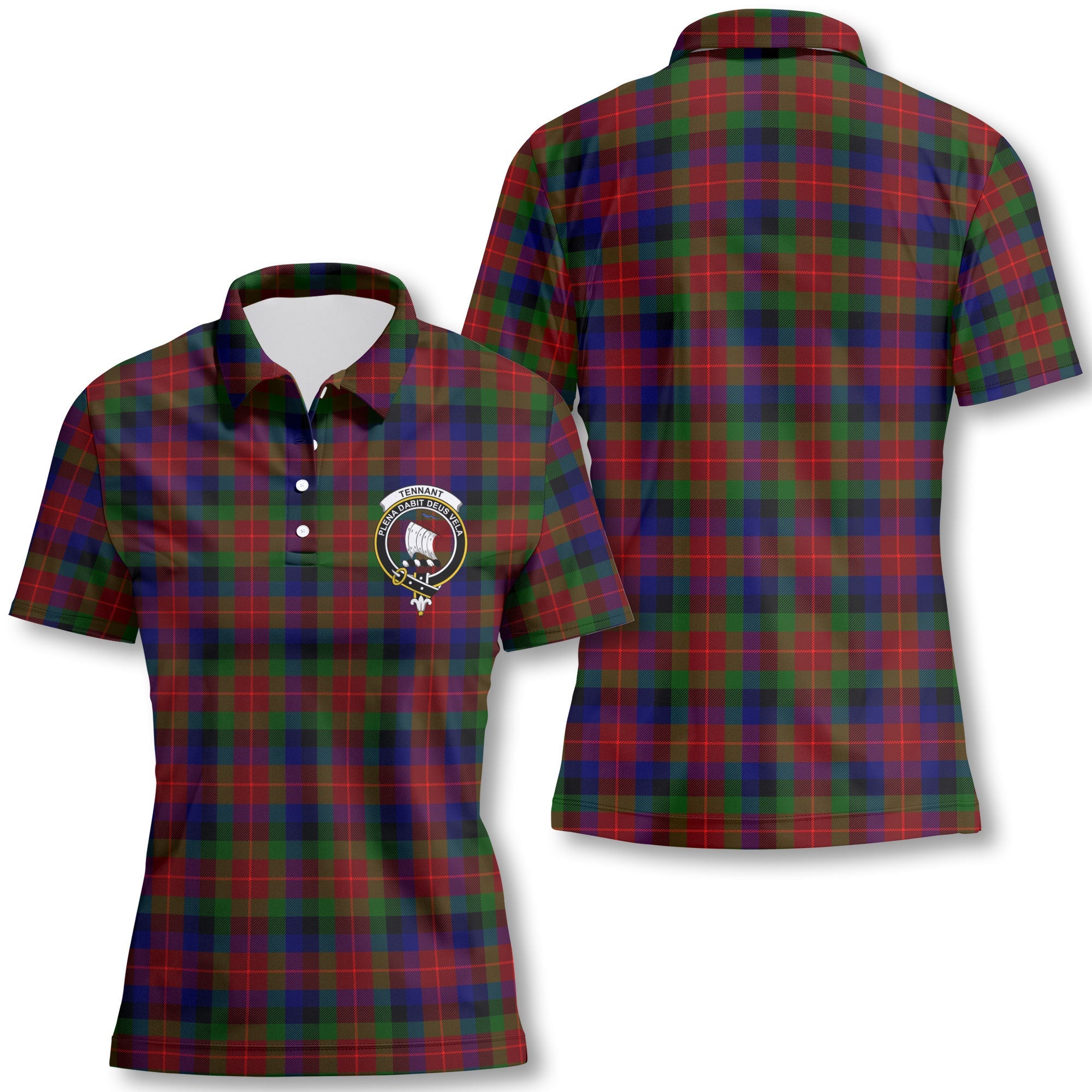 Clan Tennant Tartan Women Polo Shirt Crest And Plaid Basic Style