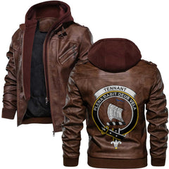 Clan Tennant Tartan Zip Leather Jacket Crest And Plaid Basic Style