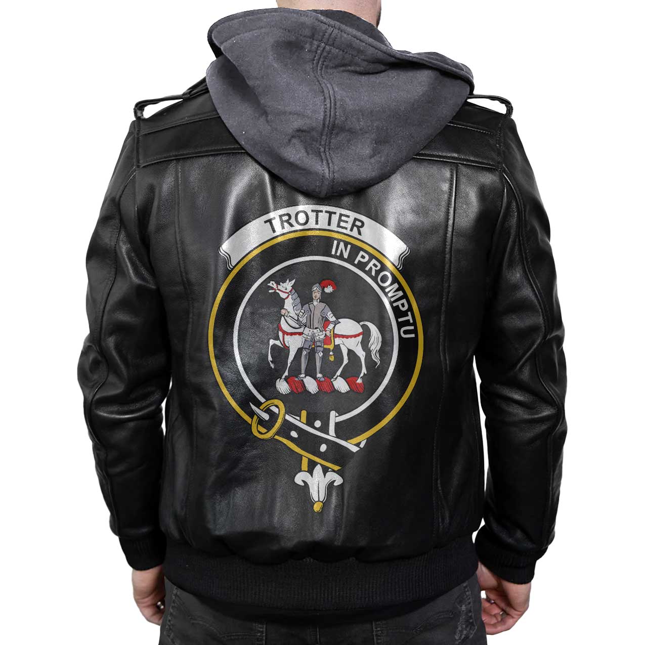 Clan Trotter Tartan Zip Leather Jacket Crest And Plaid Basic Style