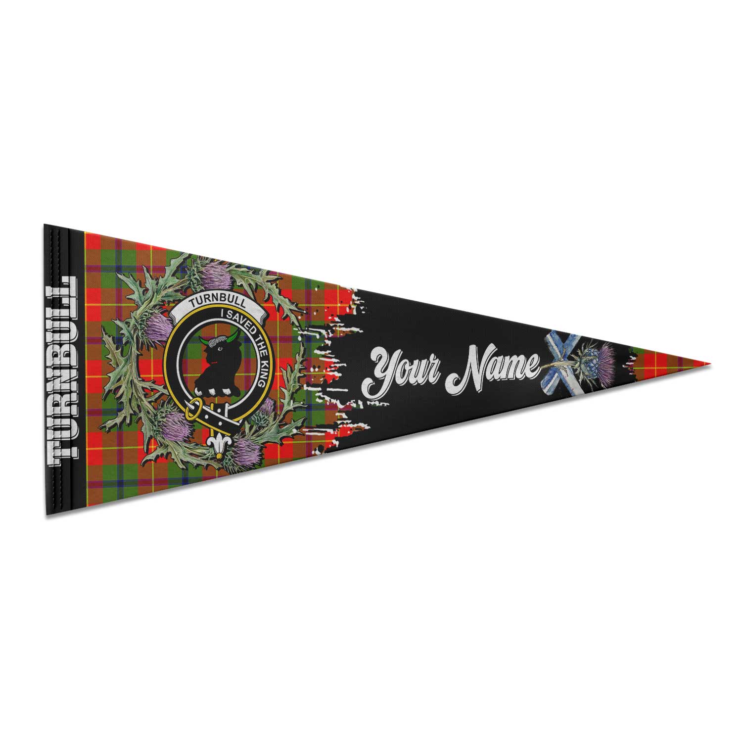 Clan Turnbull Tartan Felt Pennant Crest And Plaid Basic Style