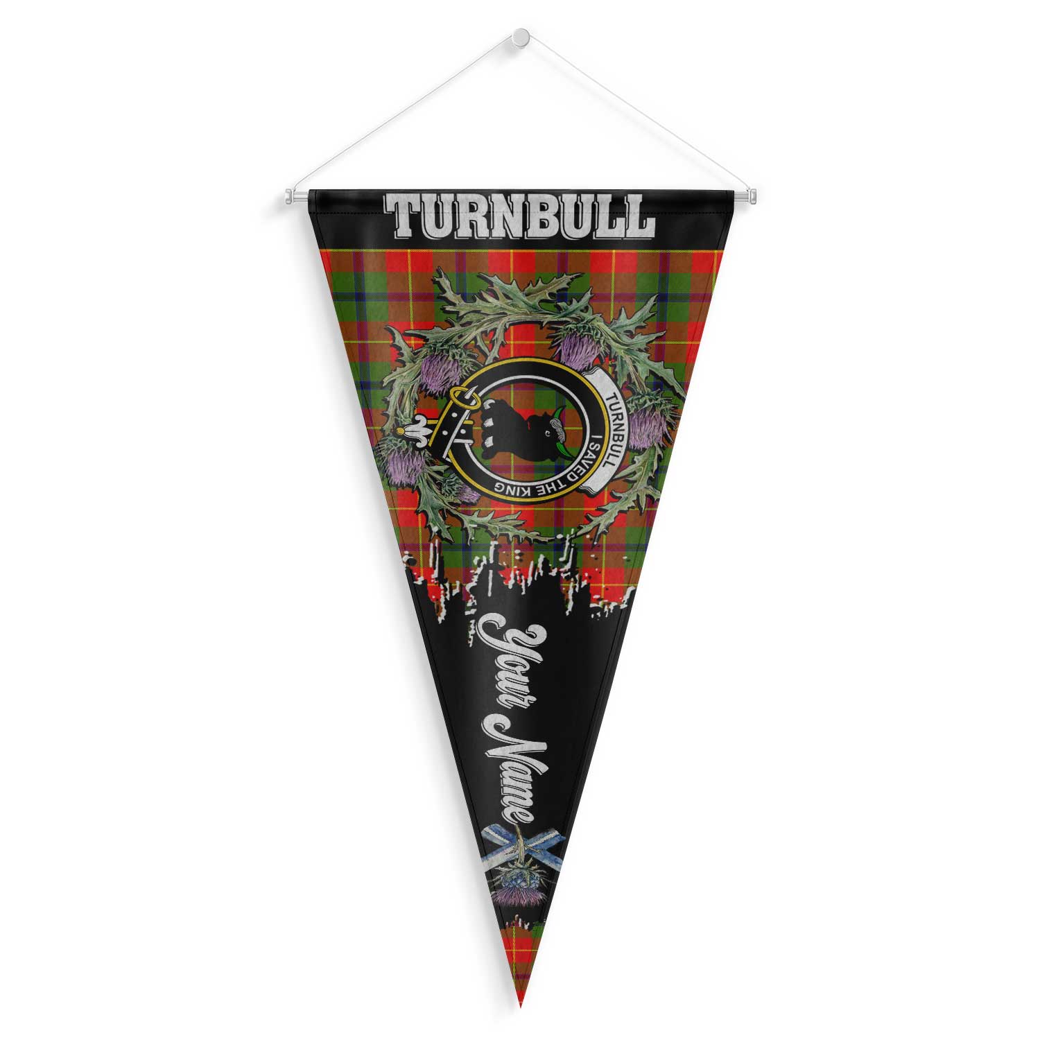 Clan Turnbull Tartan Felt Pennant Crest And Plaid Basic Style