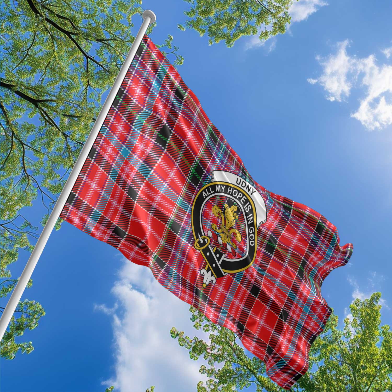Clan Udny Tartan Flag Crest And Plaid Basic Style