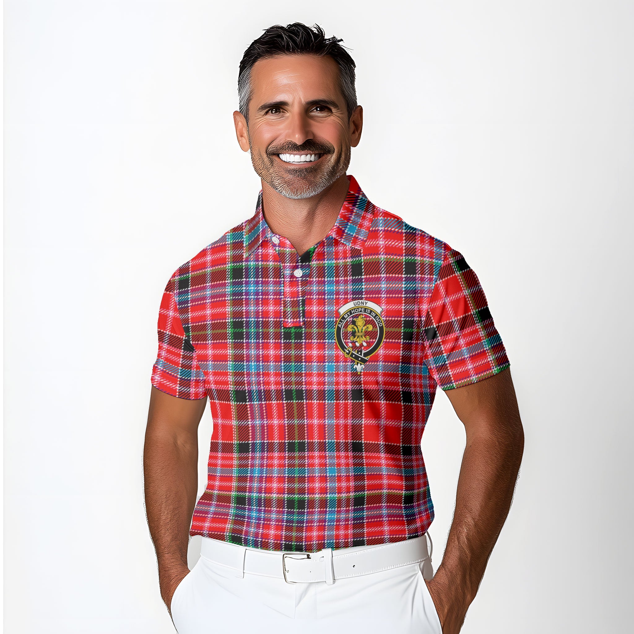 Clan Udny Tartan Golf Men Polo Shirt Crest And Plaid Basic Style