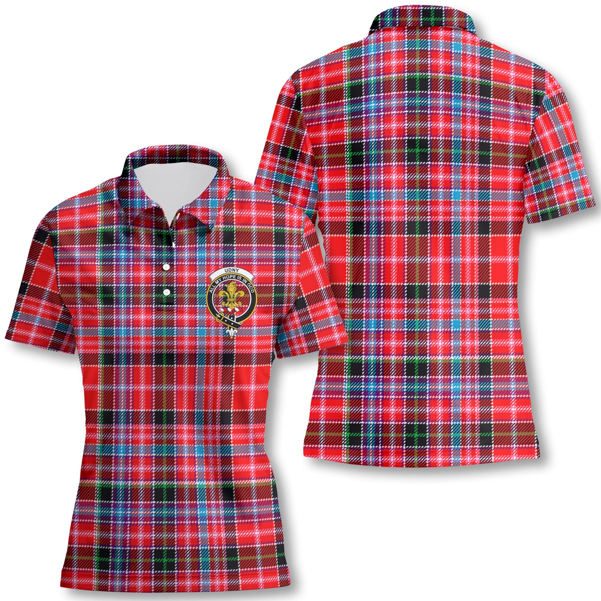 Clan Udny Tartan Women Polo Shirt Crest And Plaid Basic Style