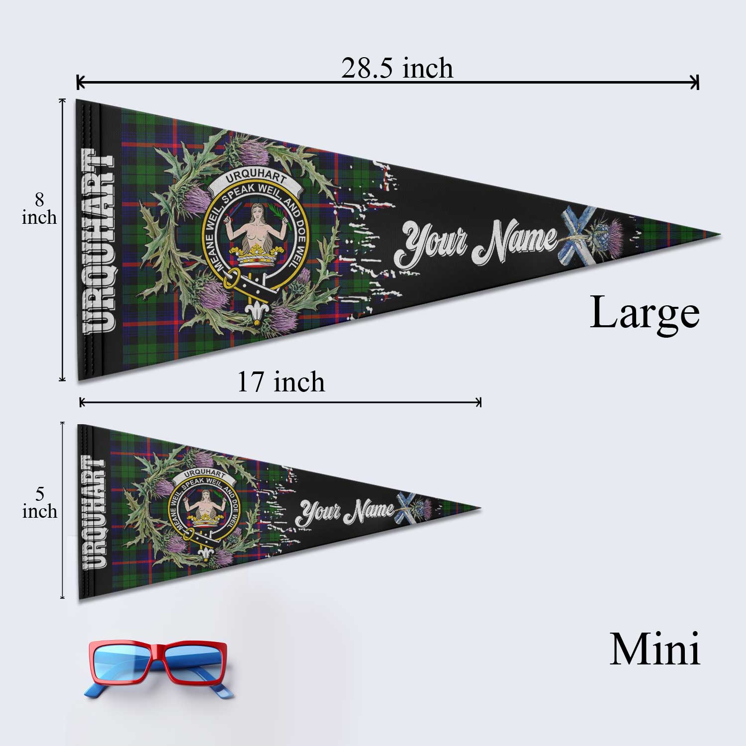 Clan Urquhart Tartan Felt Pennant Crest And Plaid Basic Style